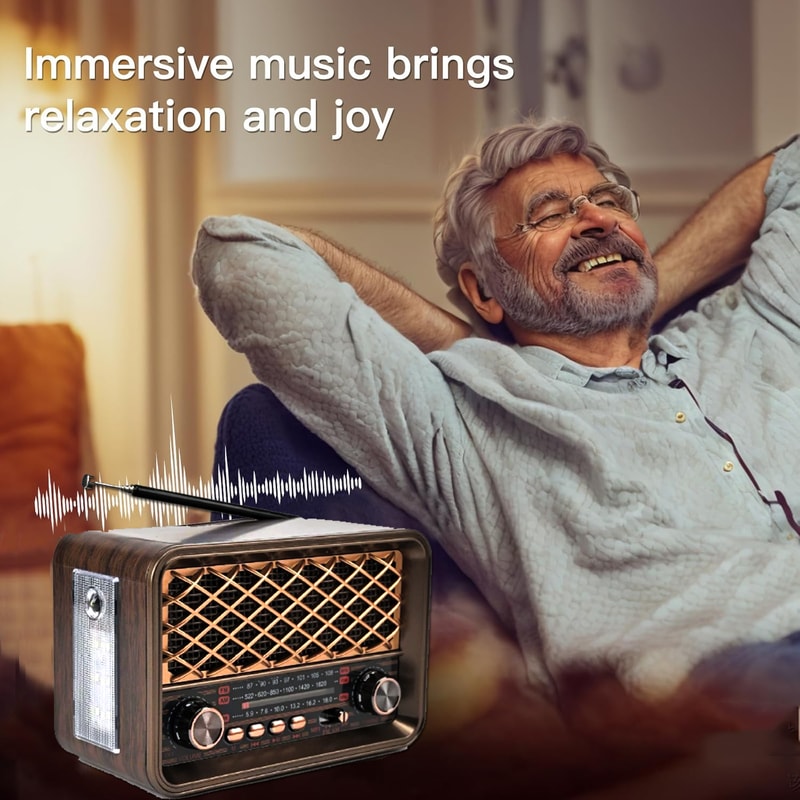 Retro Bluetooth Radio With AM FM And Flashlight Rechargeable Vintage Portable Speaker 3
