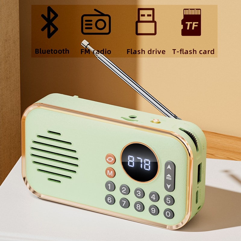 Portable FM Radio Bluetooth Speaker Rechargeable Pocket Radio with USB Playback