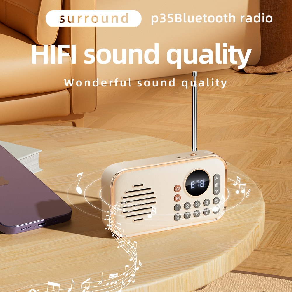 Portable FM Radio Bluetooth Speaker Rechargeable Pocket Radio with USB Playback