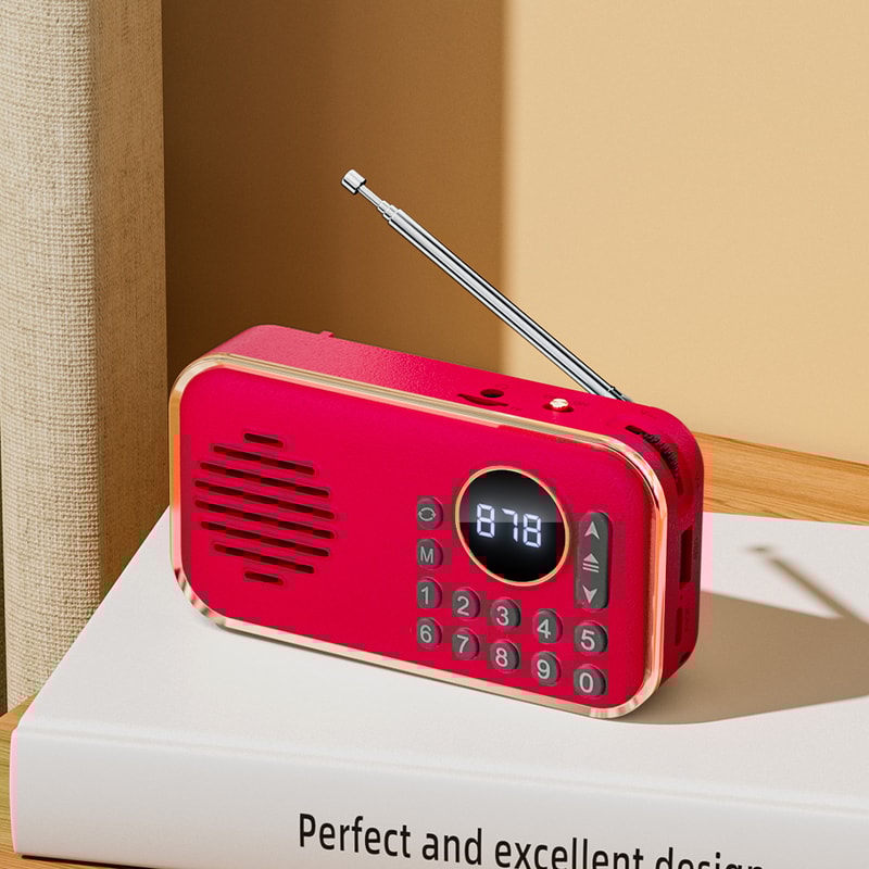 Portable FM Radio Bluetooth Speaker Rechargeable Pocket Radio with USB Playback