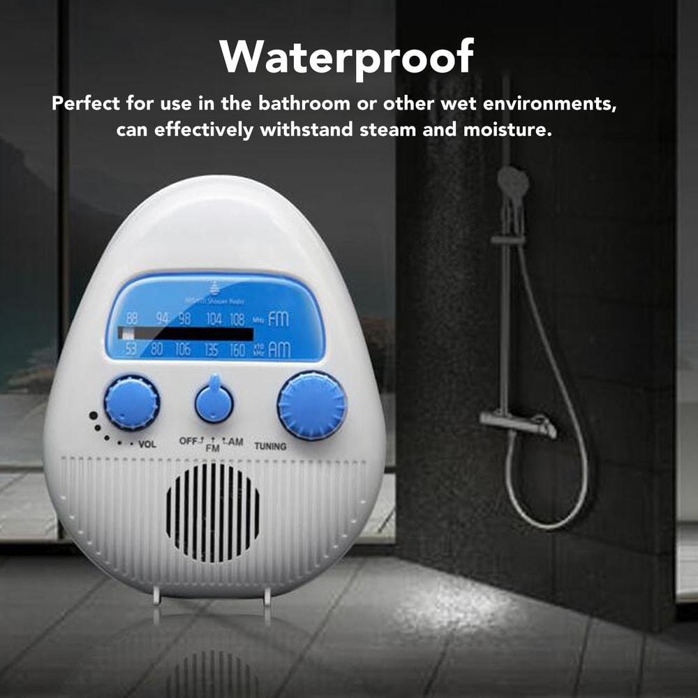 Portable Waterproof Shower Radio With Built In Speaker And AM FM Tuning 1