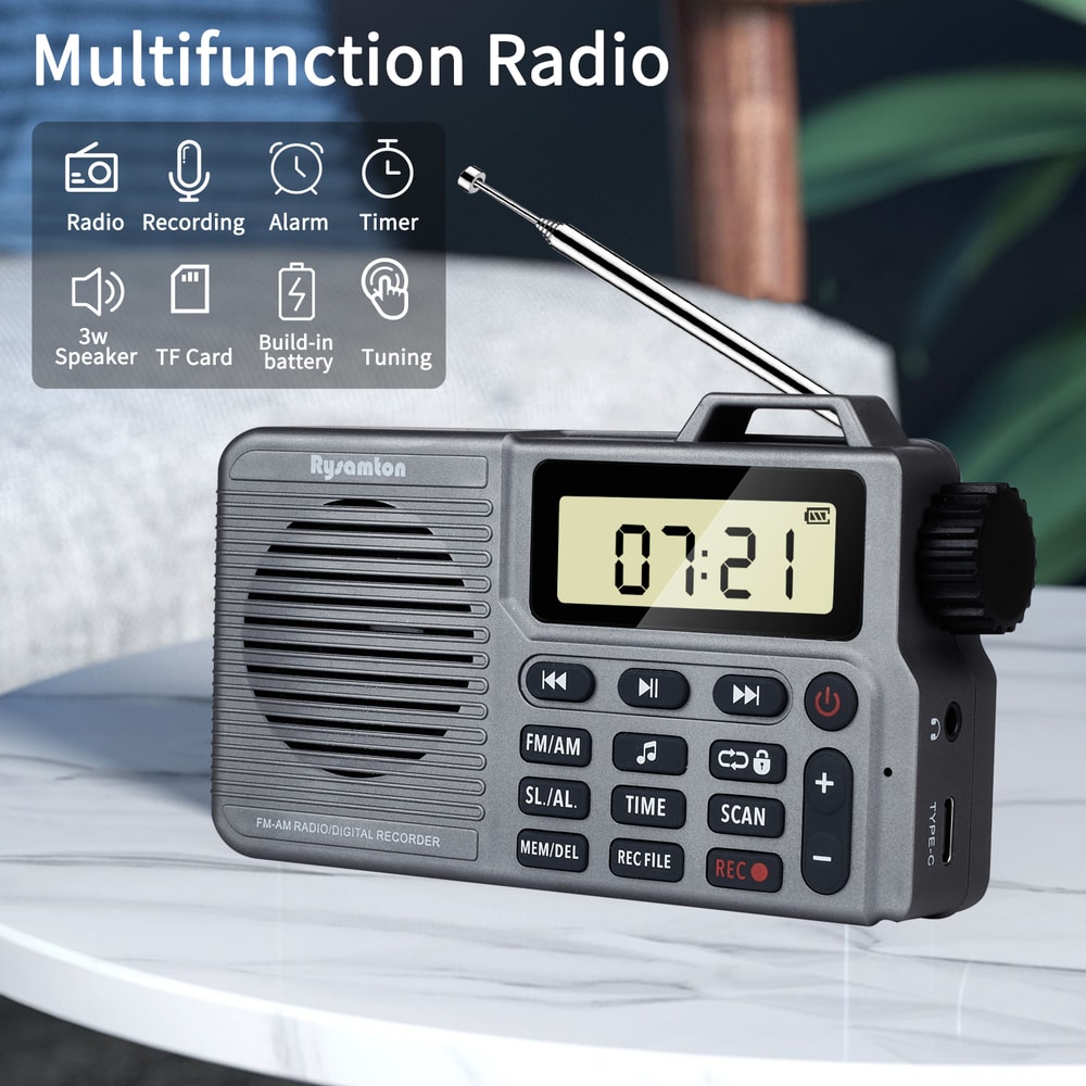 Portable AM/FM radio with Bluetooth Recorder and Alarm Clock