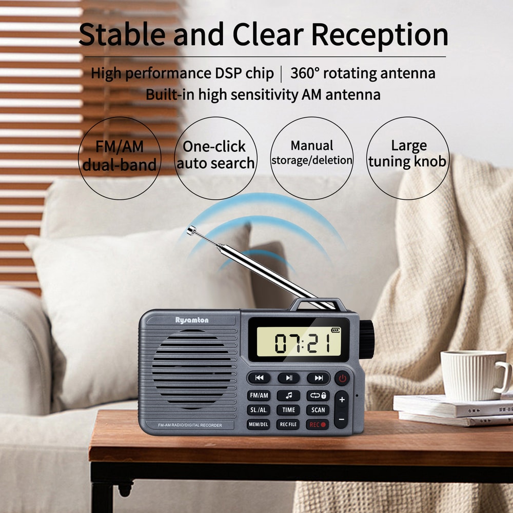 Portable AM/FM radio with Bluetooth Recorder and Alarm Clock