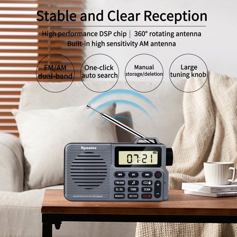 Portable AM/FM radio with Bluetooth Recorder and Alarm Clock