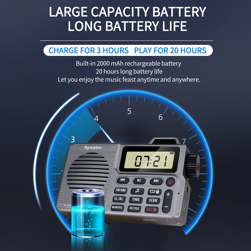 Portable AM/FM radio with Bluetooth Recorder and Alarm Clock