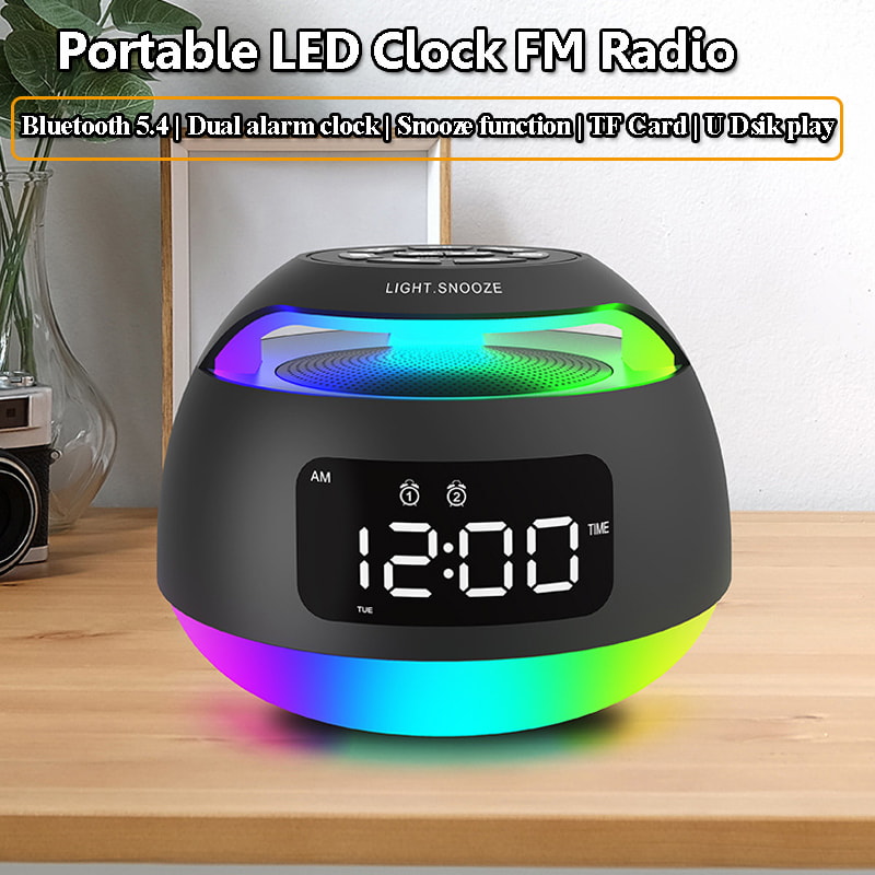 Bluetooth Alarm Clock Speaker with FM Radio Dual Alarm and Mood Light
