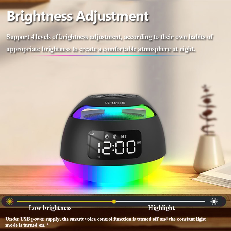Bluetooth Alarm Clock Speaker with FM Radio Dual Alarm and Mood Light