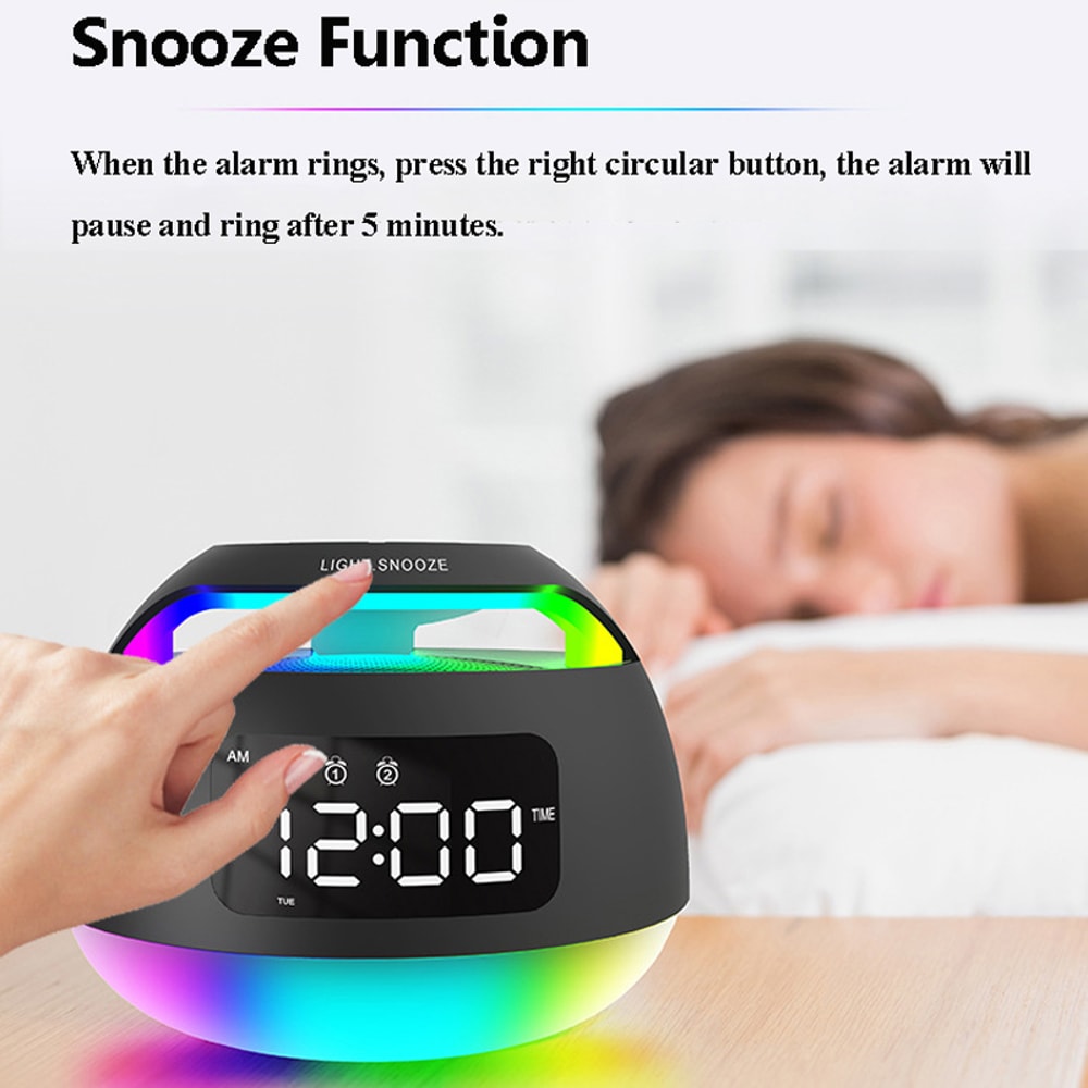 Bluetooth Alarm Clock Speaker with FM Radio Dual Alarm and Mood Light