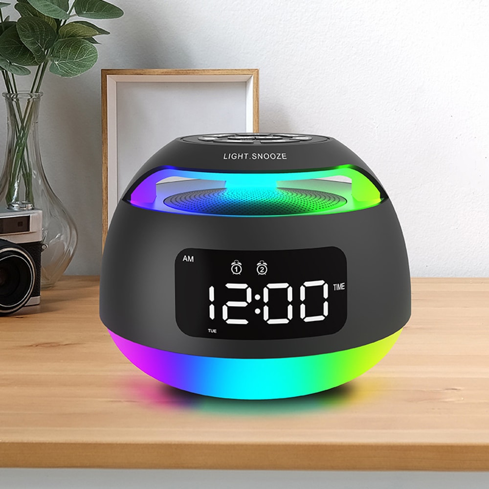 Bluetooth Alarm Clock Speaker with FM Radio Dual Alarm and Mood Light