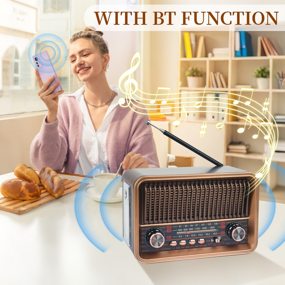 Vintage Radio Wooden Bluetooth Speaker with USB TF Rechargeable Battery