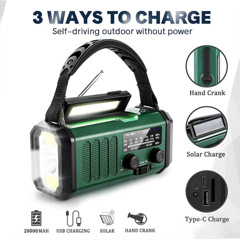 StormReady Solar Hand Crank Emergency Radio with Flashlight SOS Alarm and Power Bank
