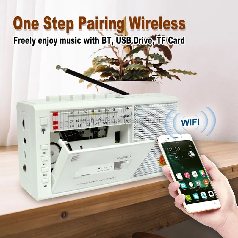 RetroWave Bluetooth Cassette Player Recorder with AM FM SW Radio and Playback