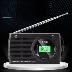 portable radio with led screen & dual power supply battery operated emergency survival radio