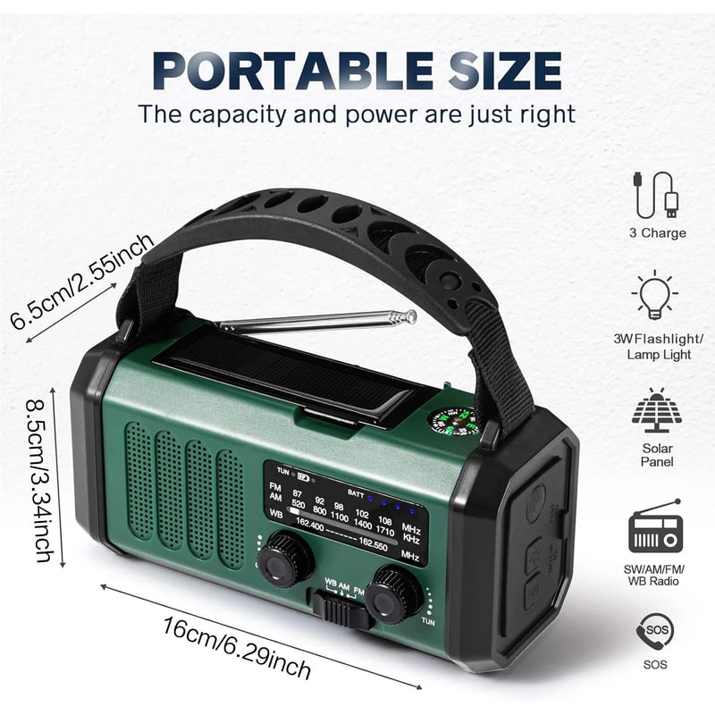 Emergency Solar Crank Radio With USB C Charger Flashlight SOS Alarm Compass For Outdoor Adventures 5