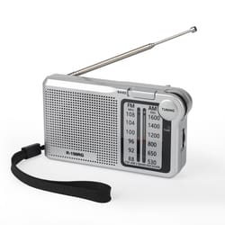 portable am/fm radio with speaker, headphone jack, usb charging cable compact, rechargeable pocket radio