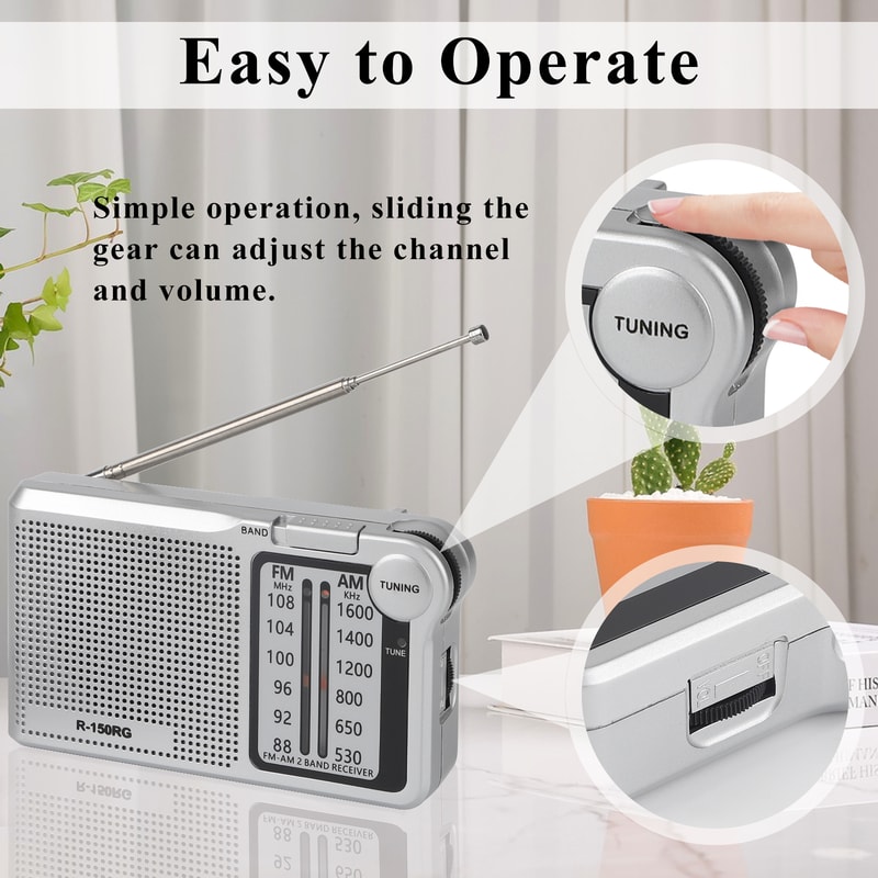 Portable AMFM Radio With Speaker Headphone Jack USB Charging Cable Compact Rechargeable Pocket Radi 2