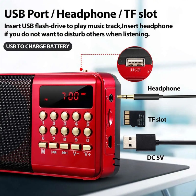 Mini Portable Digital Radio Handheld Rechargeable Player & USB Music Speaker