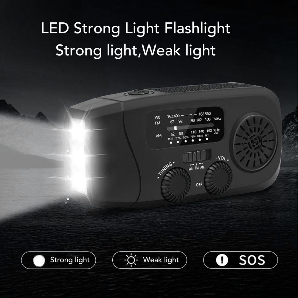 Solar-Powered Emergency Radio with LED Flashlight & Phone Charger Waterproof, Battery for Outdoor Adventures