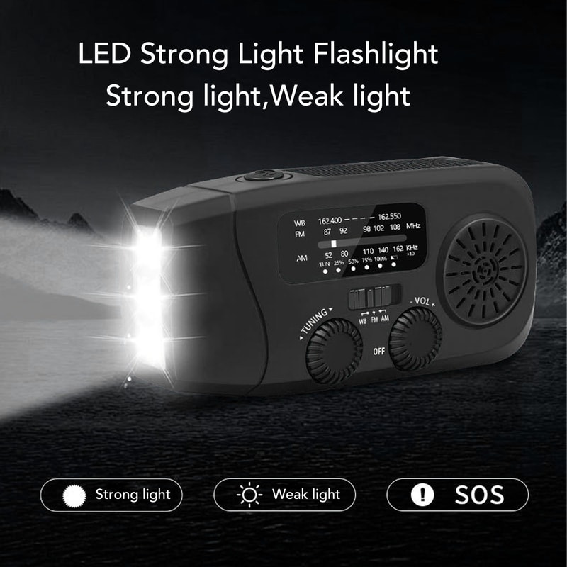 Solar-Powered Emergency Radio with LED Flashlight & Phone Charger Waterproof, Battery for Outdoor Adventures