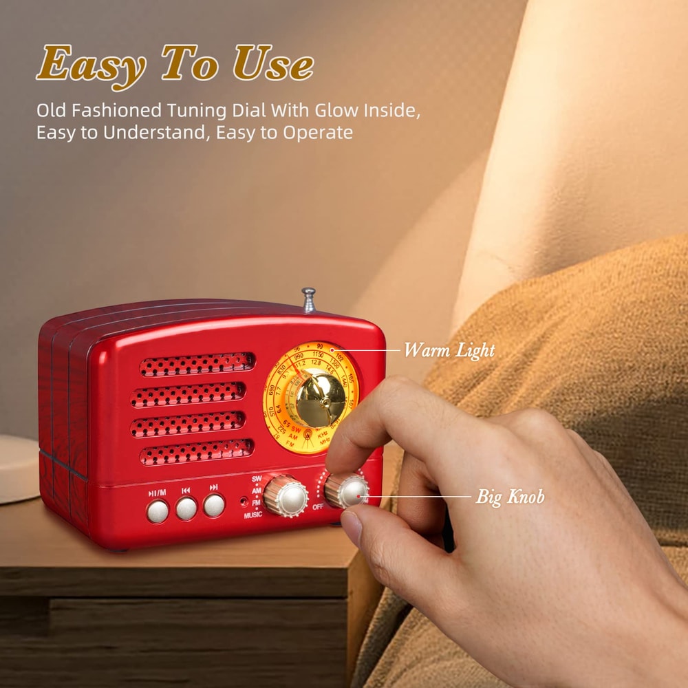 Portable Bluetooth Retro Radio, Rechargeable Battery