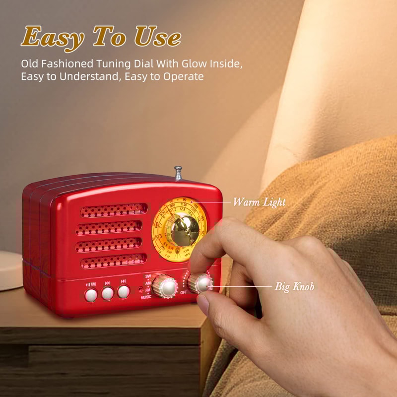 Portable Bluetooth Retro Radio, Rechargeable Battery