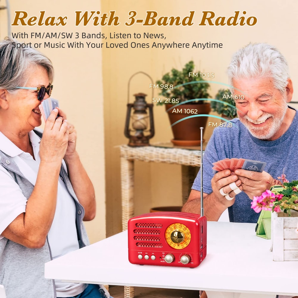 Portable Bluetooth Retro Radio, Rechargeable Battery