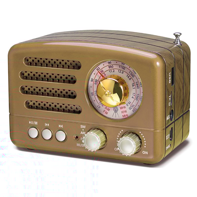 Portable Bluetooth Retro Radio, Rechargeable Battery