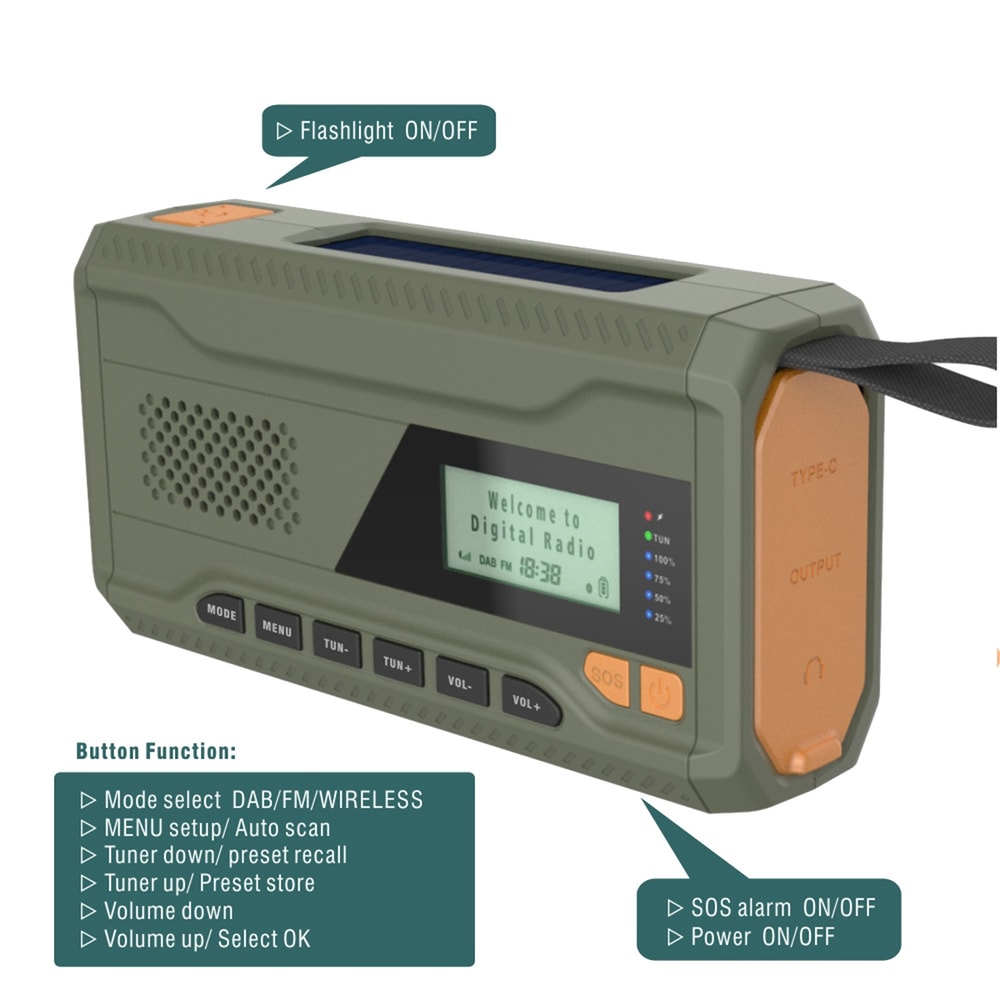 Bluetooth Emergency Radio With Solar Hand Crank Battery Portable Outdoor Survival Radio 2
