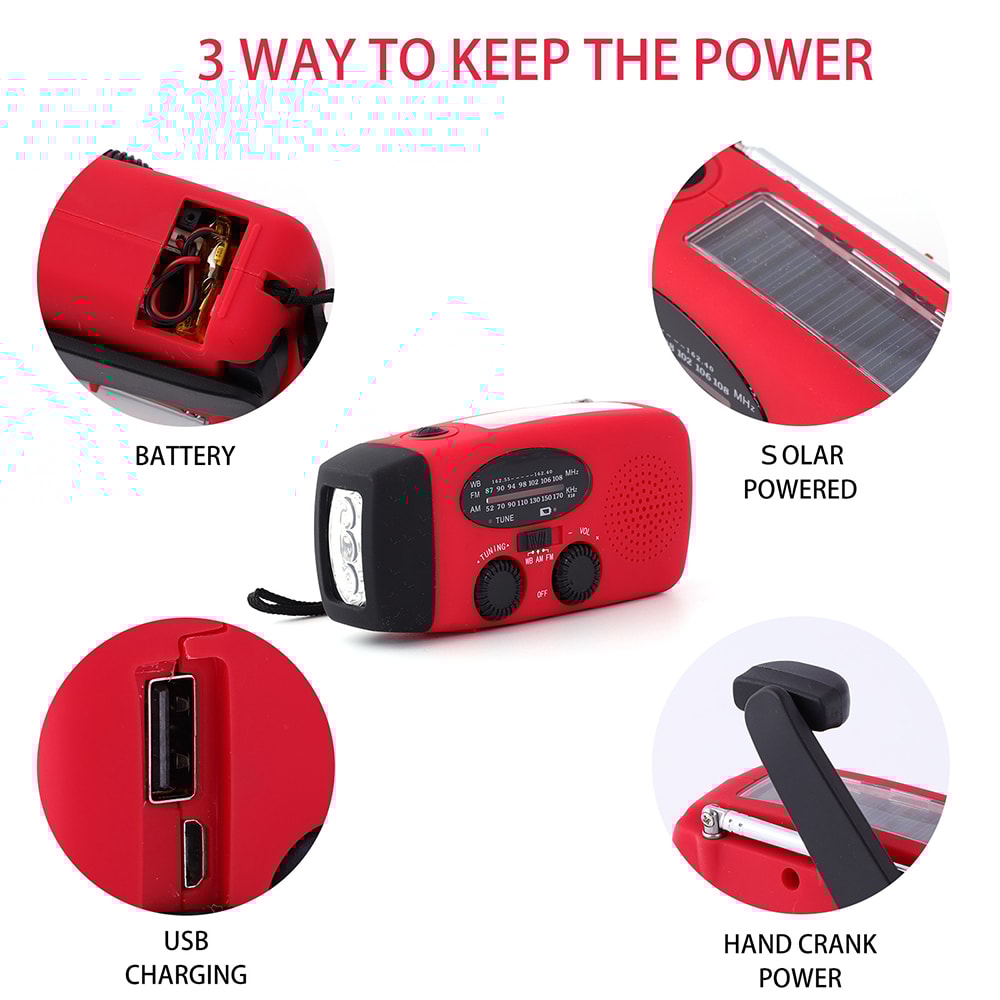 Emergency Solar Radio Portable LED Flashlight FMAM USB Rechargeable And Solar Powered For Outdoor A 3
