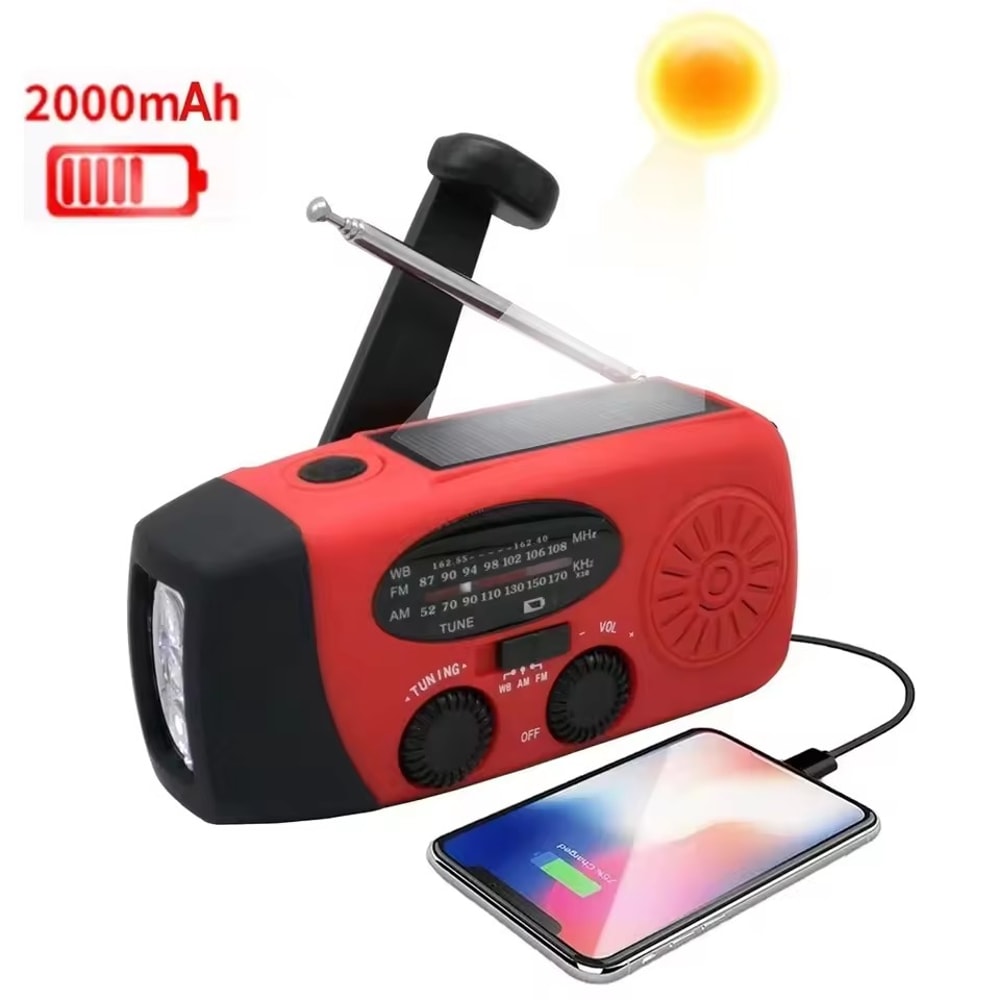 Multifunctional Portable Emergency Radio with Solar & Hand Crank Power Generation
