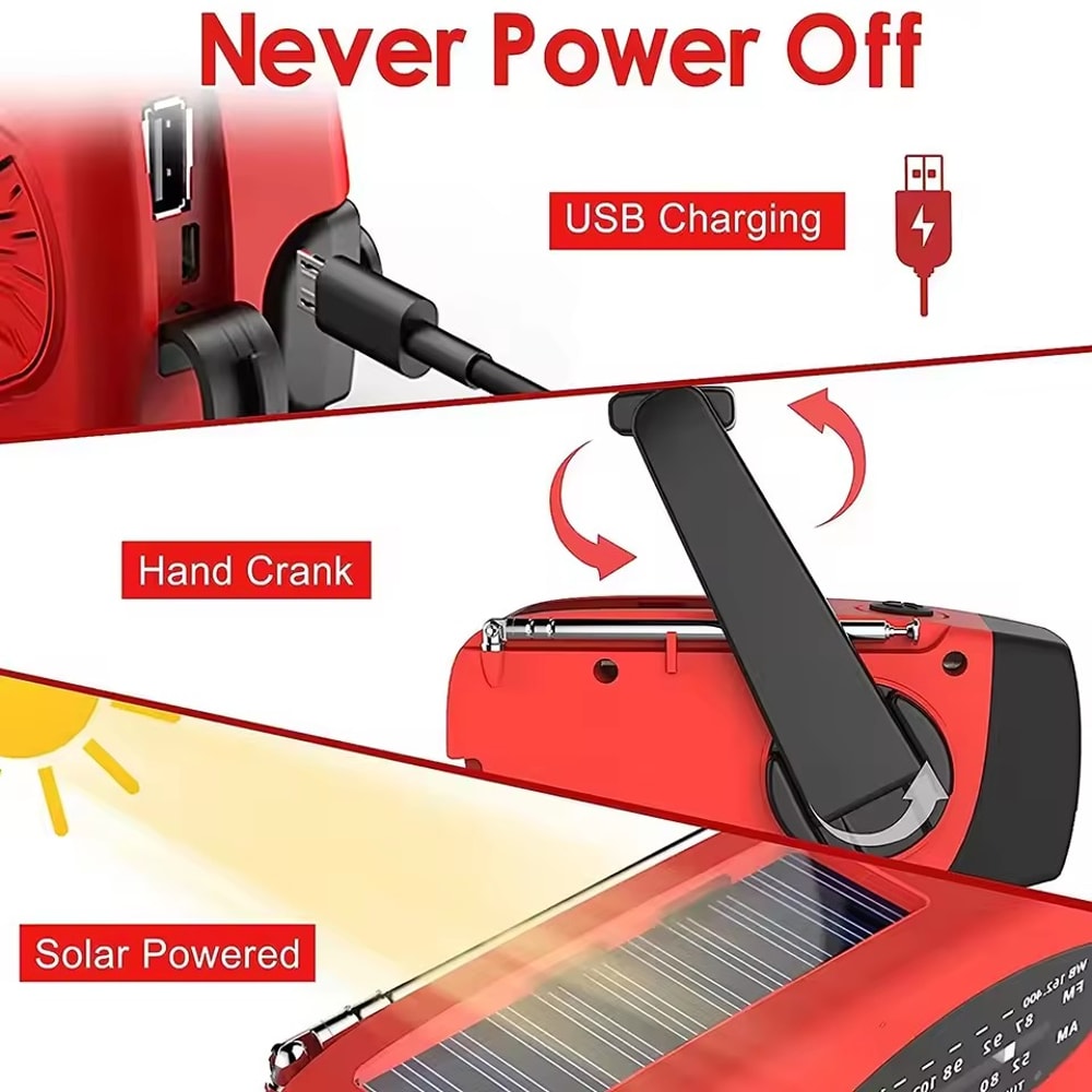 Multifunctional Portable Emergency Radio with Solar & Hand Crank Power Generation