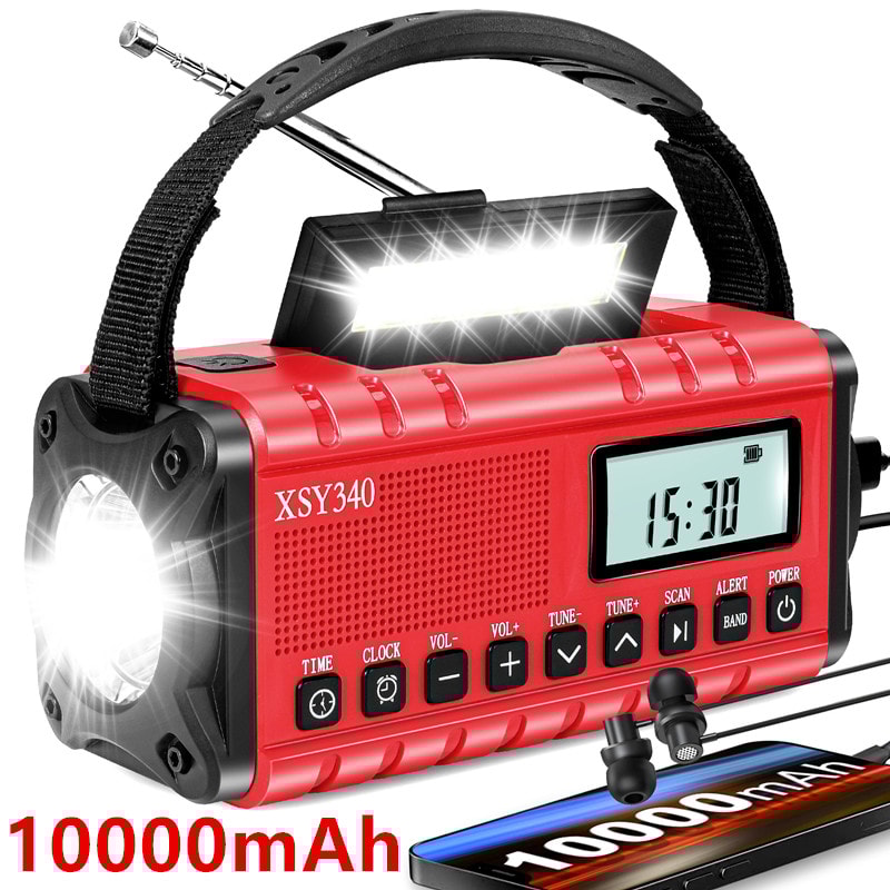 Waterproof Solar Hand Crank Emergency Radio with Power Bank and Flashlight