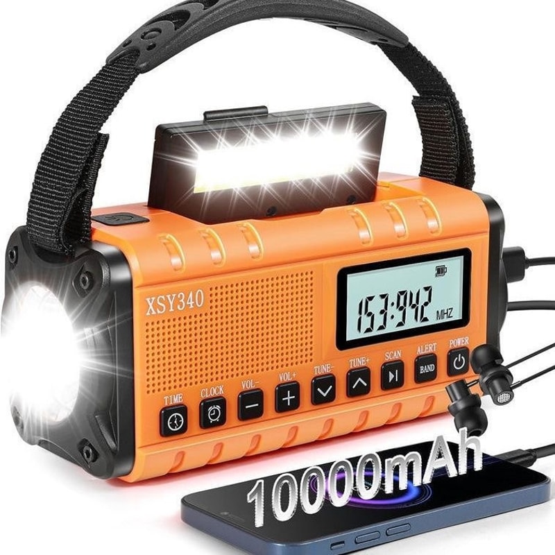 Waterproof Solar Hand Crank Emergency Radio with Power Bank and Flashlight