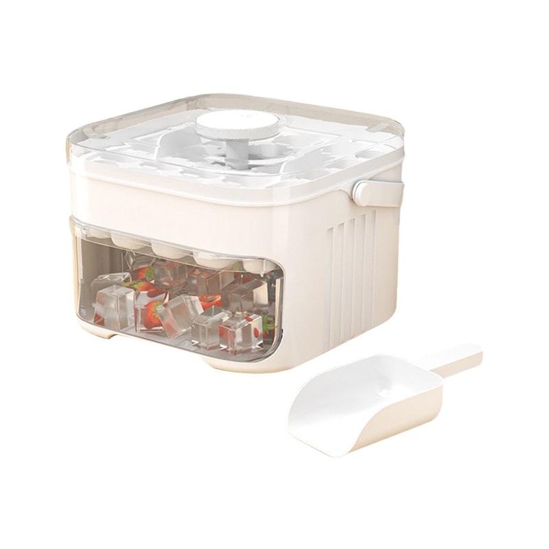 Easy Press Ice Cube Tray with Lid and Storage Bin Double Layer Freezer Ice Box