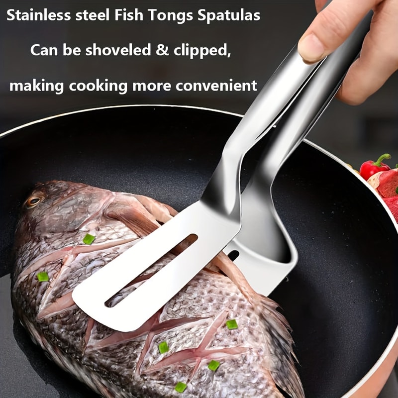 Stainless Steel Steak Tongs DoubleSided Spatula For Fish Pizza And BBQ 1