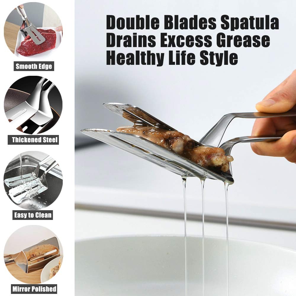 Stainless Steel Steak Tongs DoubleSided Spatula For Fish Pizza And BBQ 4