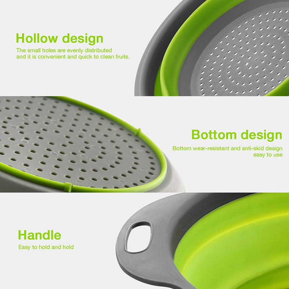 Collapsible Fruit and Vegetable Washing Basket Silicone Folding Drain Colander