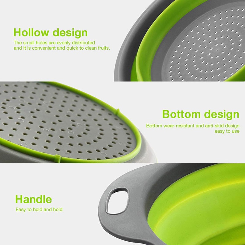 Collapsible Fruit and Vegetable Washing Basket Silicone Folding Drain Colander