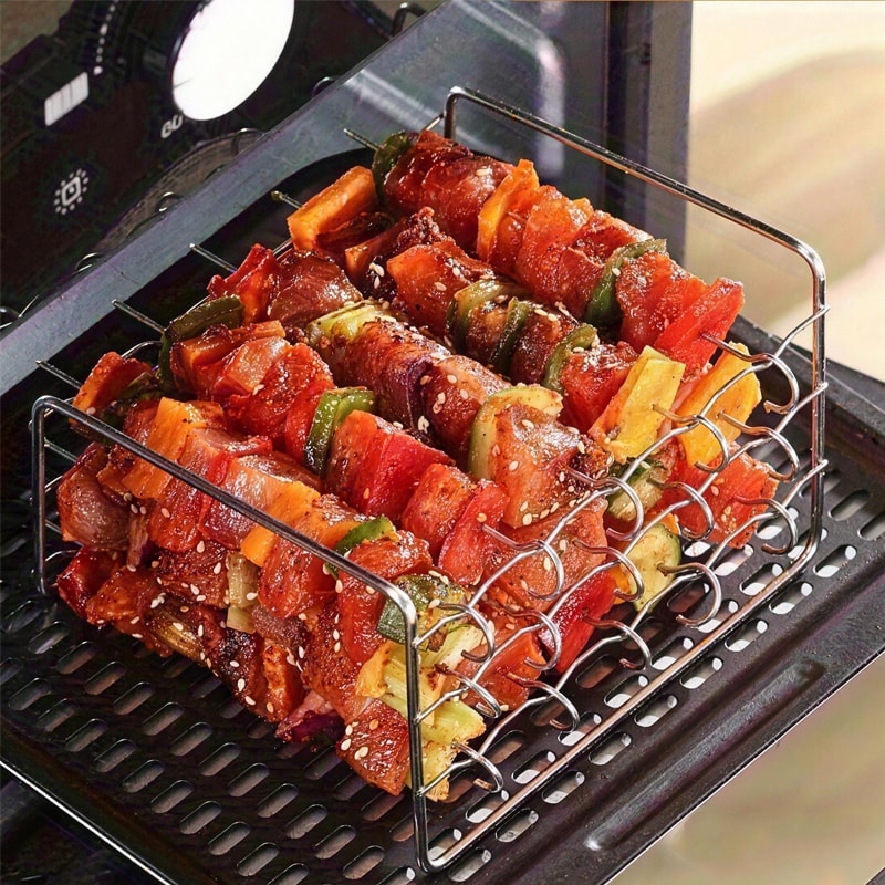 Stainless Steel Air Fryer Skewer Rack Vertical Grill Rack for Kebabs and Meal Prep