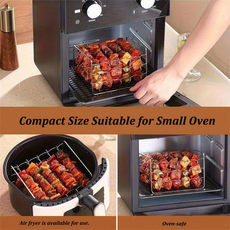 Stainless Steel Air Fryer Skewer Rack Vertical Grill Rack for Kebabs and Meal Prep