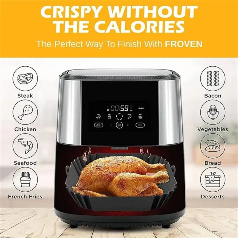 Square Silicone Air Fryer Liner With Handles Reusable Non Stick Baking Pan 1