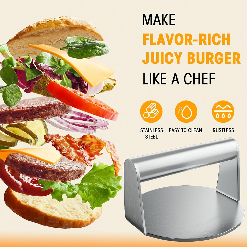 Stainless Steel Burger Press For Even Patties And Smash Burgers 1