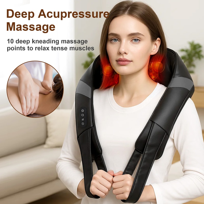 Neck Massager with Heating & Kneading Heads, Intensity Levels for Ultimate Pain Relief