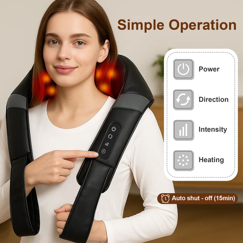 Neck Massager with Heating & Kneading Heads, Intensity Levels for Ultimate Pain Relief