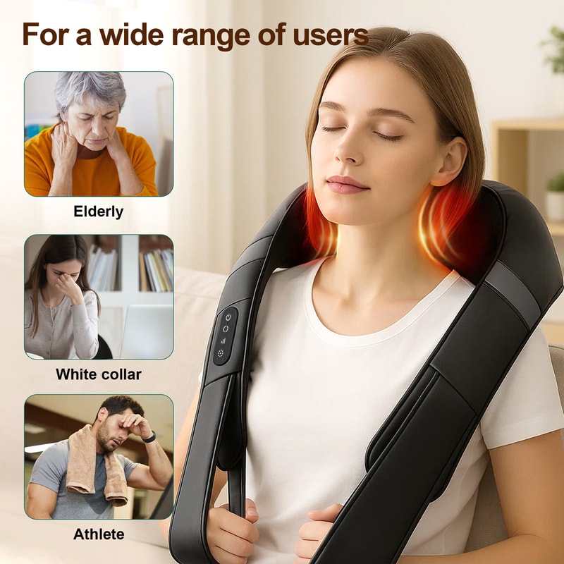 Neck Massager with Heating & Kneading Heads, Intensity Levels for Ultimate Pain Relief