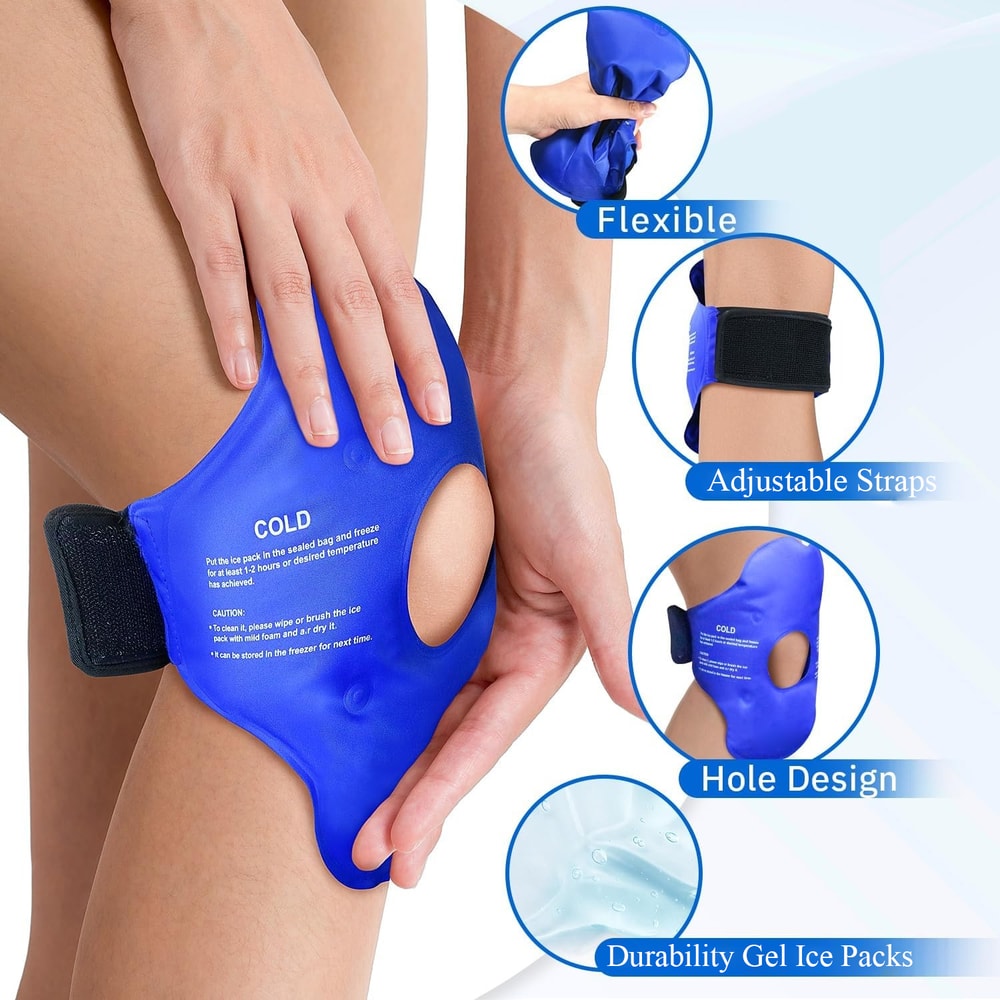 Knee Ice Pack for Injury Relief Reusable Hot Cold Gel Compression Wrap for Swelling and Pain