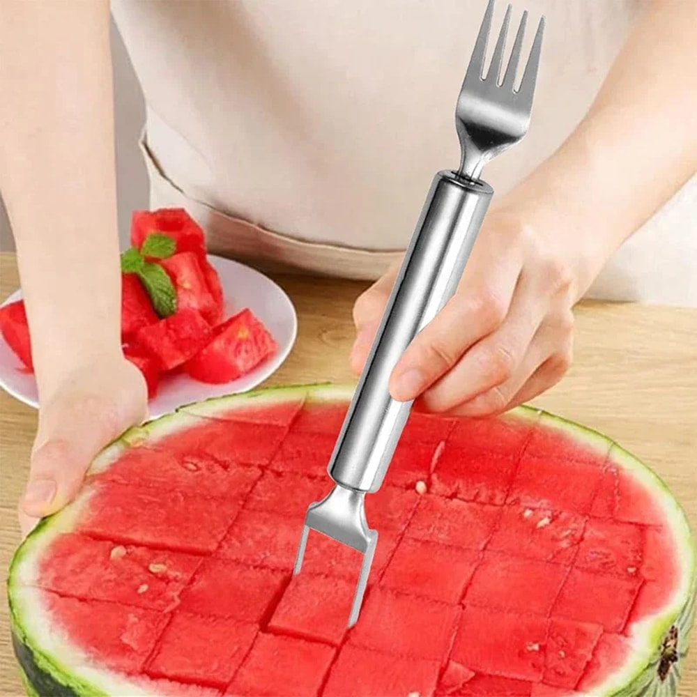 Watermelon Slicer Stainless Steel Fruit Cutter Fork for Easy Melon Cubes