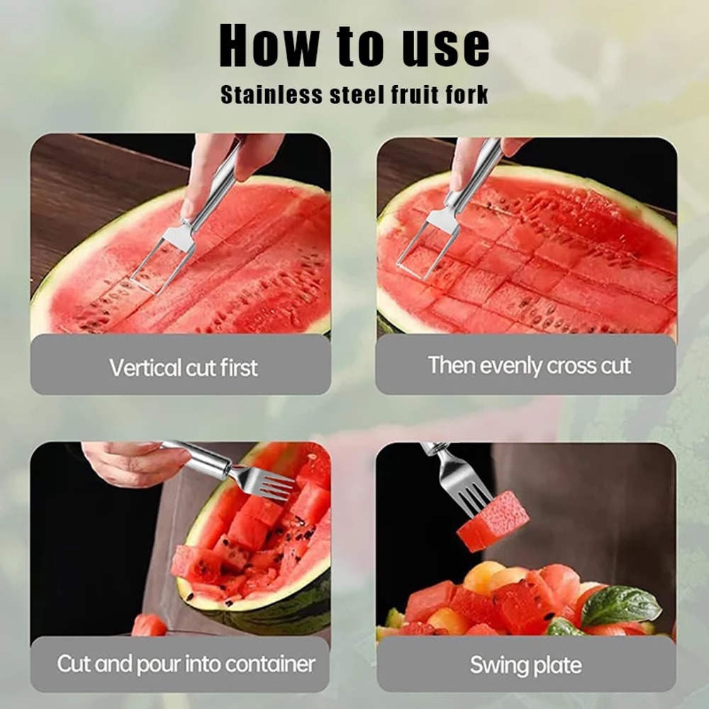 Watermelon Slicer Stainless Steel Fruit Cutter Fork for Easy Melon Cubes