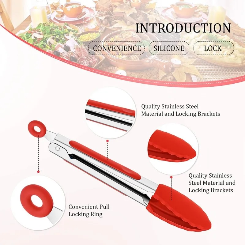 Stainless Steel NonSlip Kitchen Tongs With Silicone Nylon Tips For BBQ Cooking And Salad 3