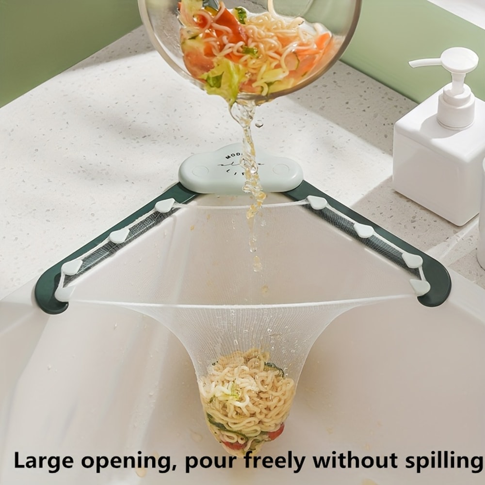 Kitchen Sink Strainer Set Triangle Draining Basket & Hanging Storage Rack for Food Waste